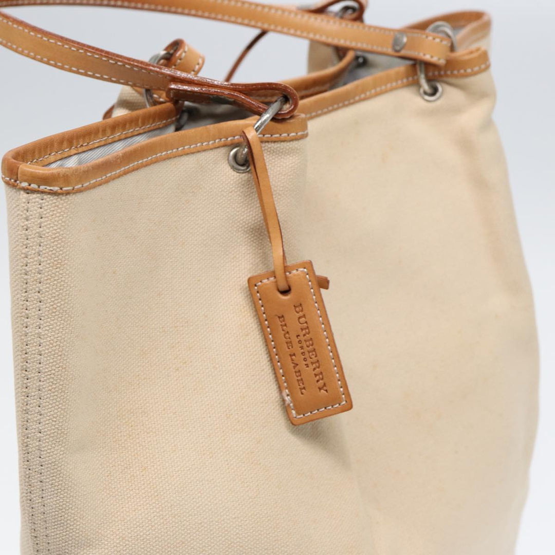 Burberry Blue Label Tote Bag Canvas Leather Beige Brown Silver Auth bs16527