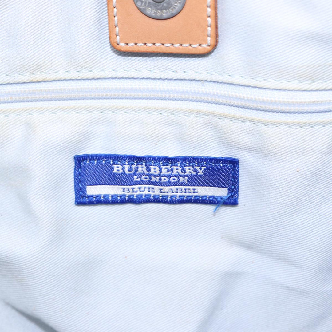 Burberry Blue Label Tote Bag Canvas Leather Beige Brown Silver Auth bs16527