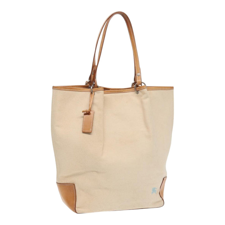 Burberry Blue Label Tote Bag Canvas Leather Beige Brown Silver Auth bs16527
