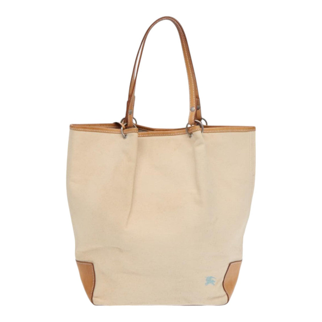 Burberry Blue Label Tote Bag Canvas Leather Beige Brown Silver Auth bs16527