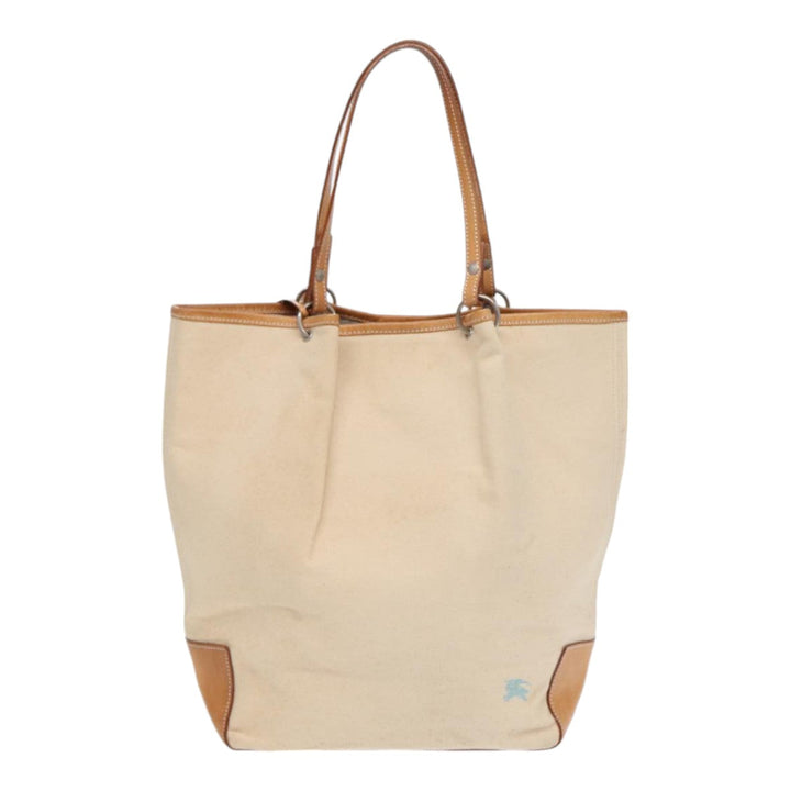 Burberry Blue Label Tote Bag Canvas Leather Beige Brown Silver Auth bs16527