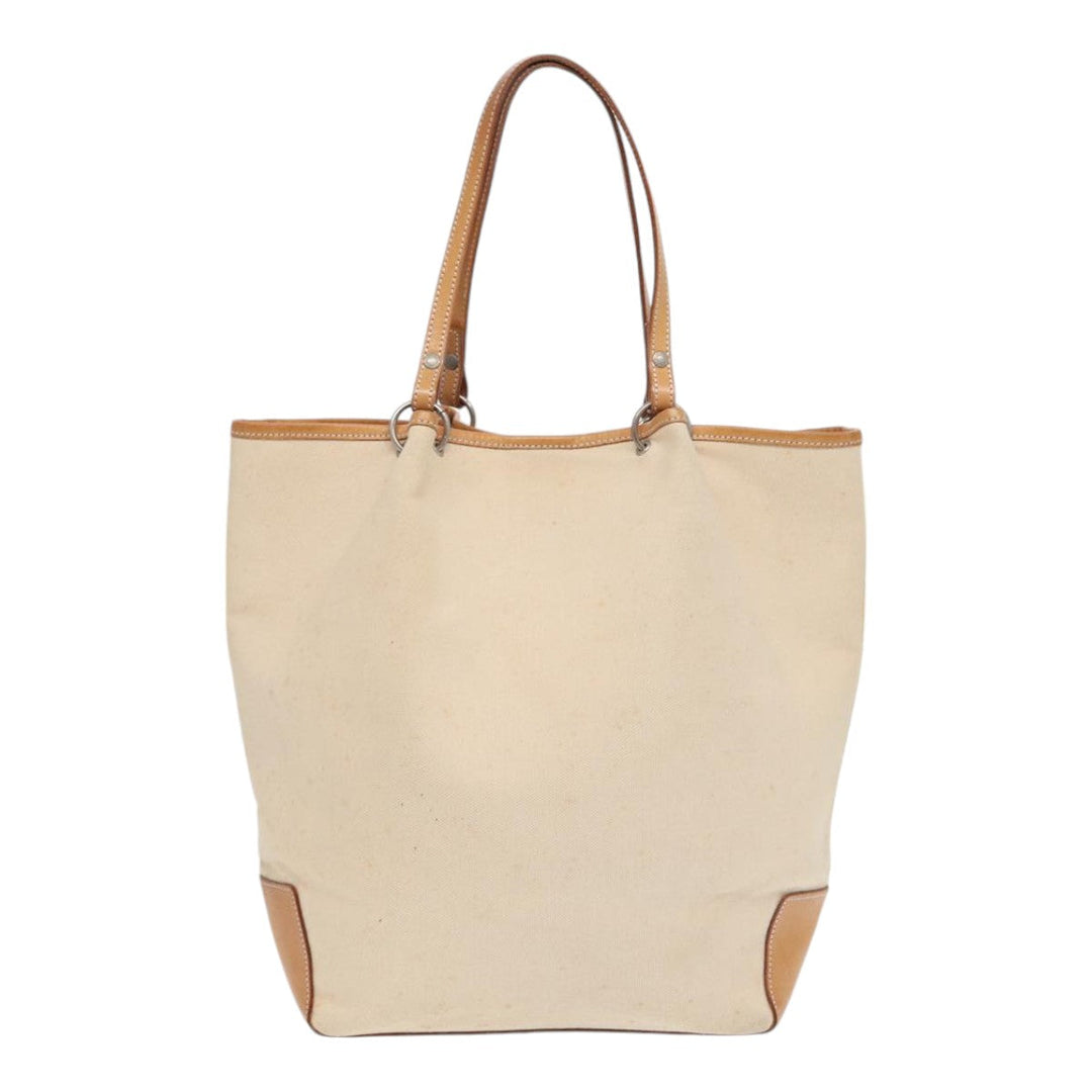 Burberry Blue Label Tote Bag Canvas Leather Beige Brown Silver Auth bs16527