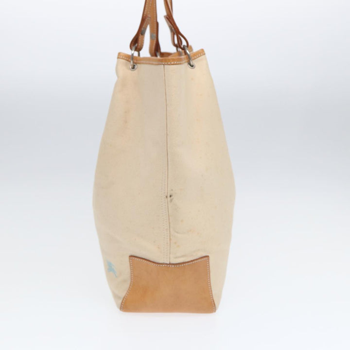 Burberry Blue Label Tote Bag Canvas Leather Beige Brown Silver Auth bs16527