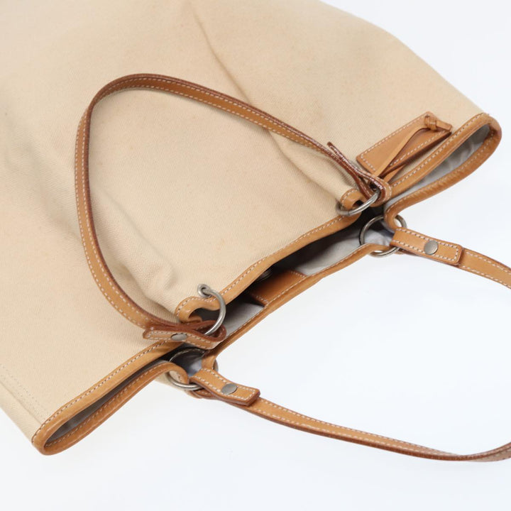 Burberry Blue Label Tote Bag Canvas Leather Beige Brown Silver Auth bs16527