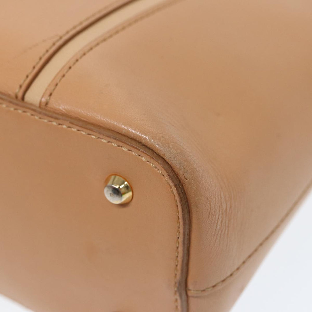 Burberry Hand Bag Leather Beige Gold Auth bs16528