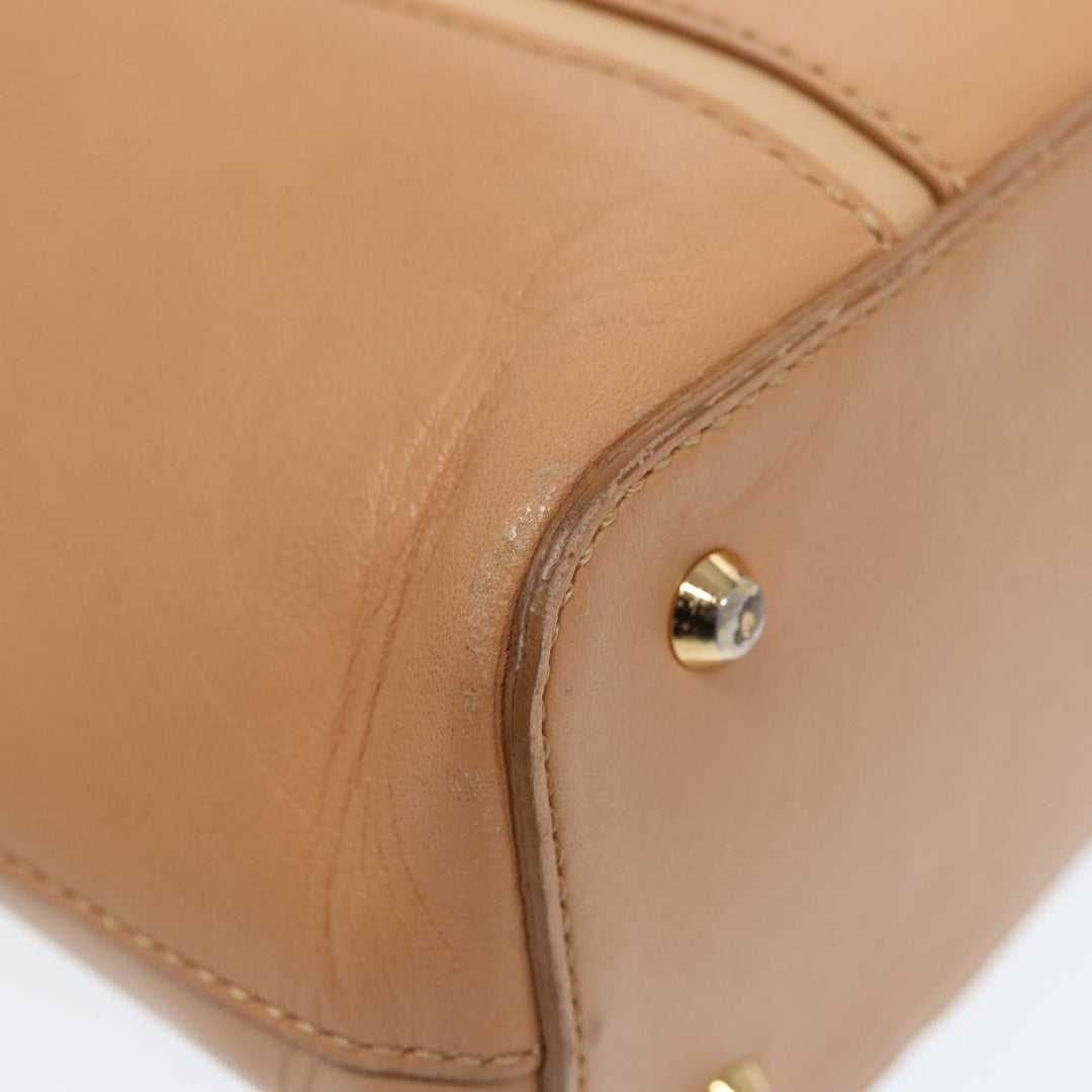 Burberry Hand Bag Leather Beige Gold Auth bs16528