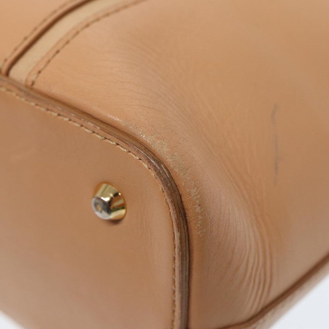 Burberry Hand Bag Leather Beige Gold Auth bs16528