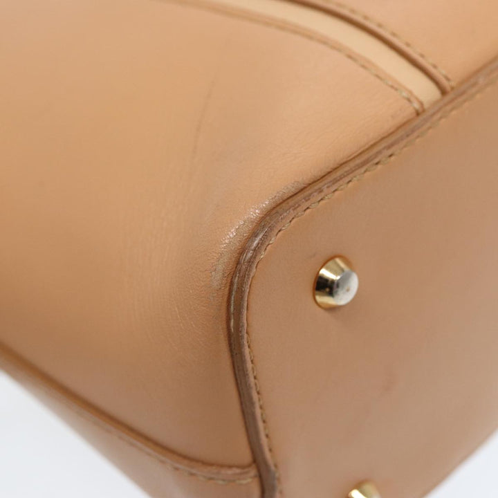Burberry Hand Bag Leather Beige Gold Auth bs16528