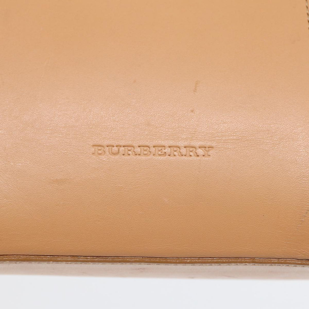Burberry Hand Bag Leather Beige Gold Auth bs16528