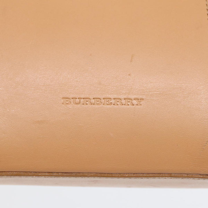 Burberry Hand Bag Leather Beige Gold Auth bs16528