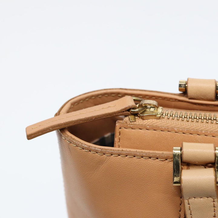 Burberry Hand Bag Leather Beige Gold Auth bs16528