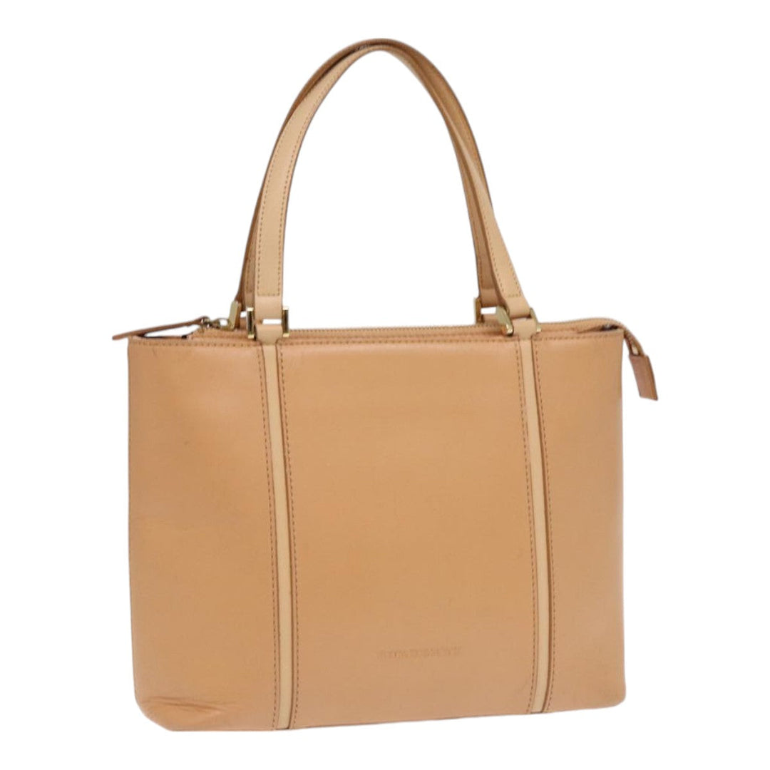 Burberry Hand Bag Leather Beige Gold Auth bs16528