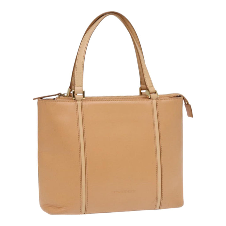 Burberry Hand Bag Leather Beige Gold Auth bs16528