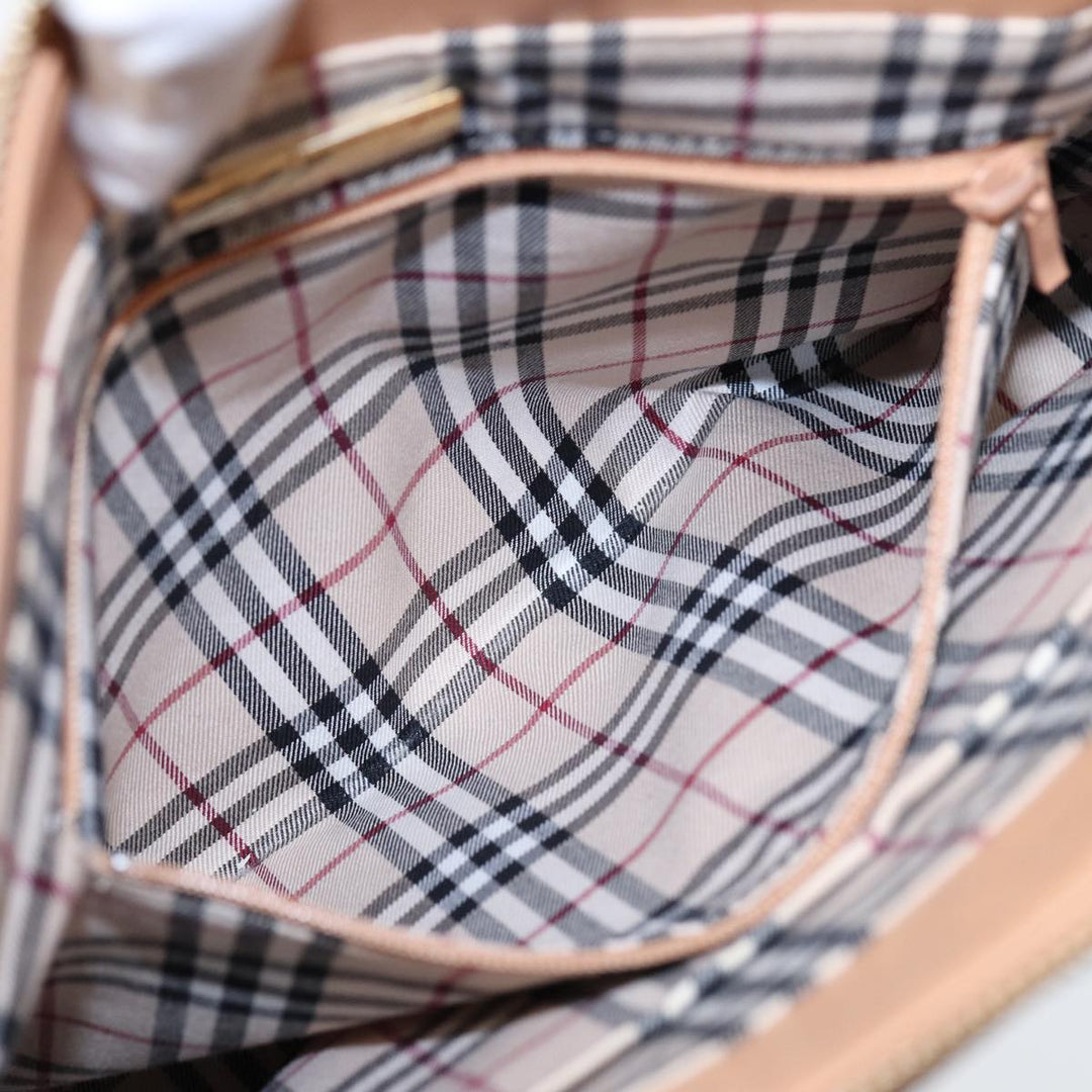 Burberry Hand Bag Leather Beige Gold Auth bs16528
