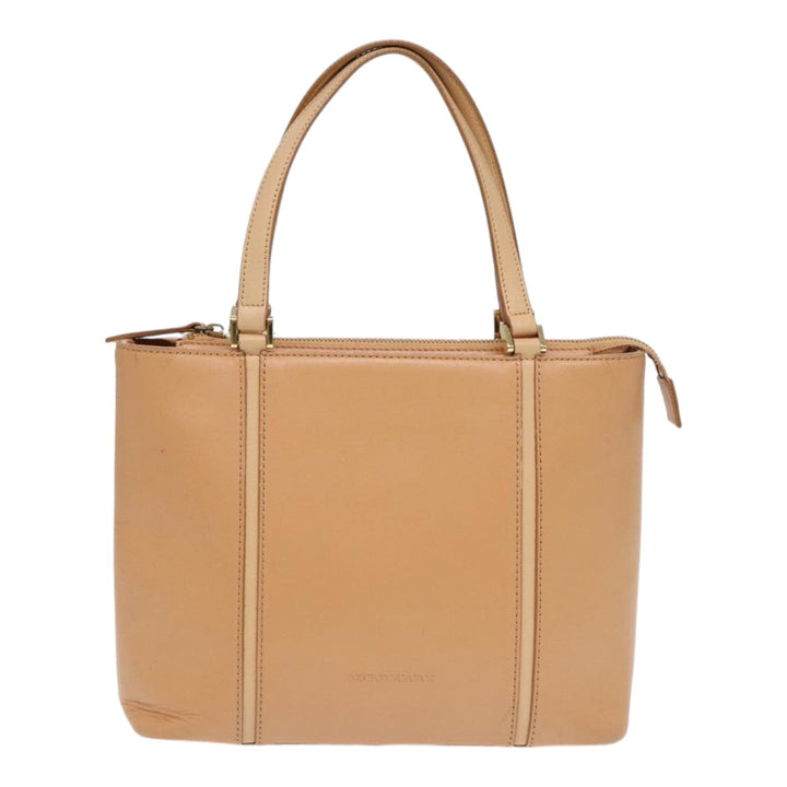 Burberry Hand Bag Leather Beige Gold Auth bs16528
