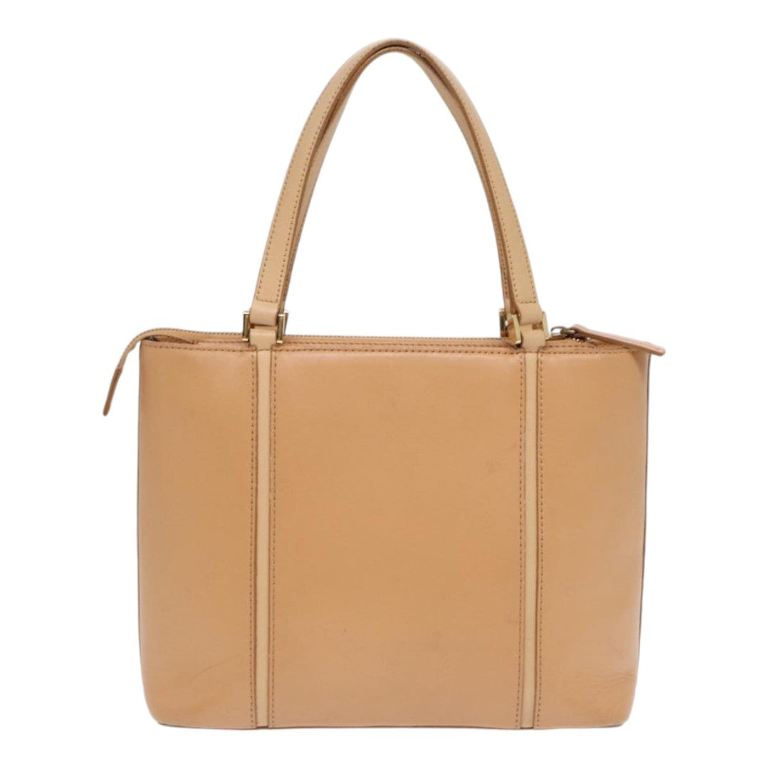 Burberry Hand Bag Leather Beige Gold Auth bs16528
