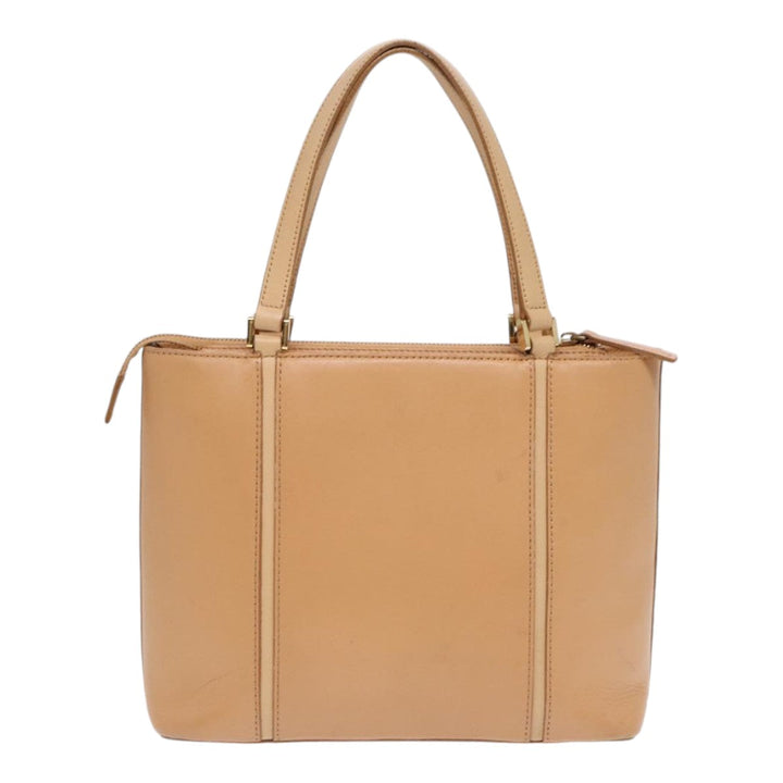 Burberry Hand Bag Leather Beige Gold Auth bs16528