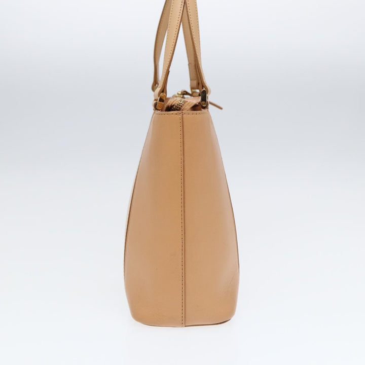Burberry Hand Bag Leather Beige Gold Auth bs16528
