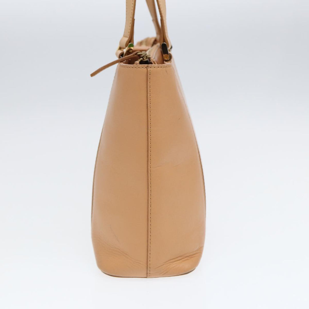 Burberry Hand Bag Leather Beige Gold Auth bs16528