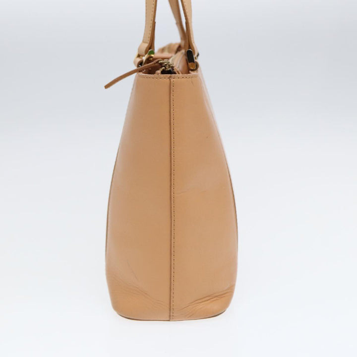 Burberry Hand Bag Leather Beige Gold Auth bs16528