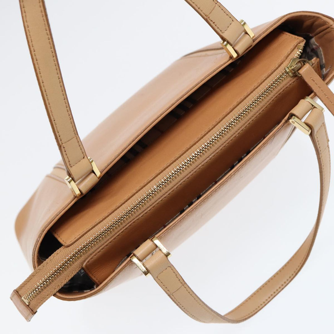 Burberry Hand Bag Leather Beige Gold Auth bs16528