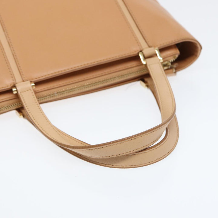Burberry Hand Bag Leather Beige Gold Auth bs16528