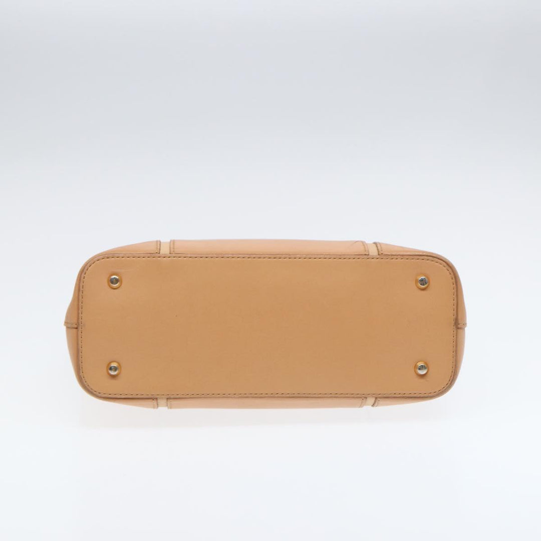 Burberry Hand Bag Leather Beige Gold Auth bs16528