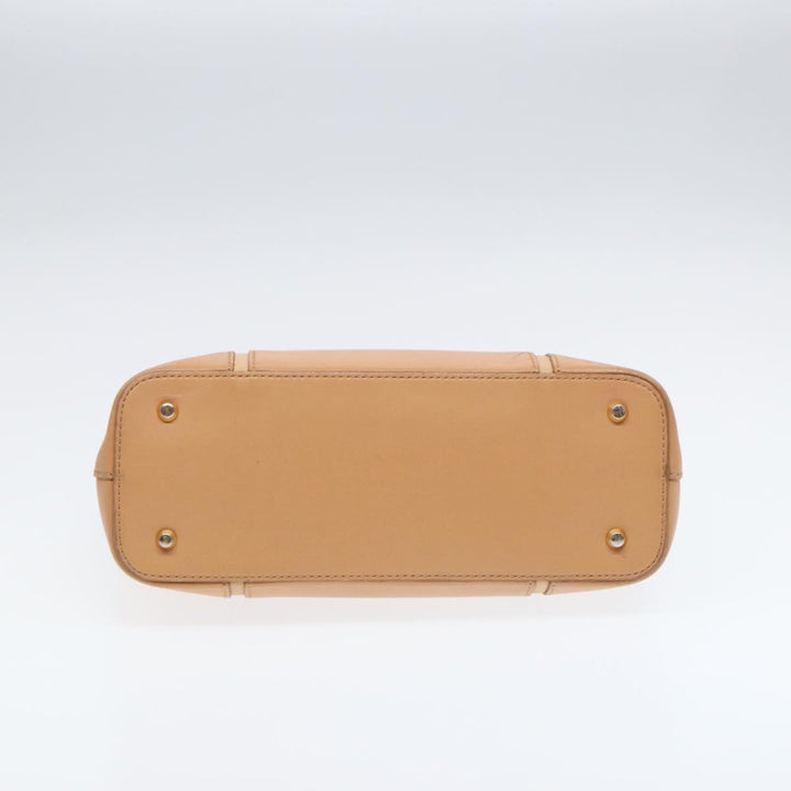 Burberry Hand Bag Leather Beige Gold Auth bs16528