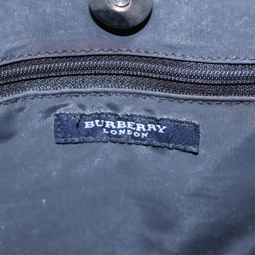 Burberry Nova Check Hand Bag Nylon Leather Blue Black Silver Auth bs16533