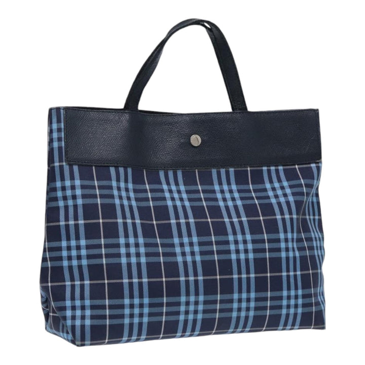 Burberry Nova Check Hand Bag Nylon Leather Blue Black Silver Auth bs16533