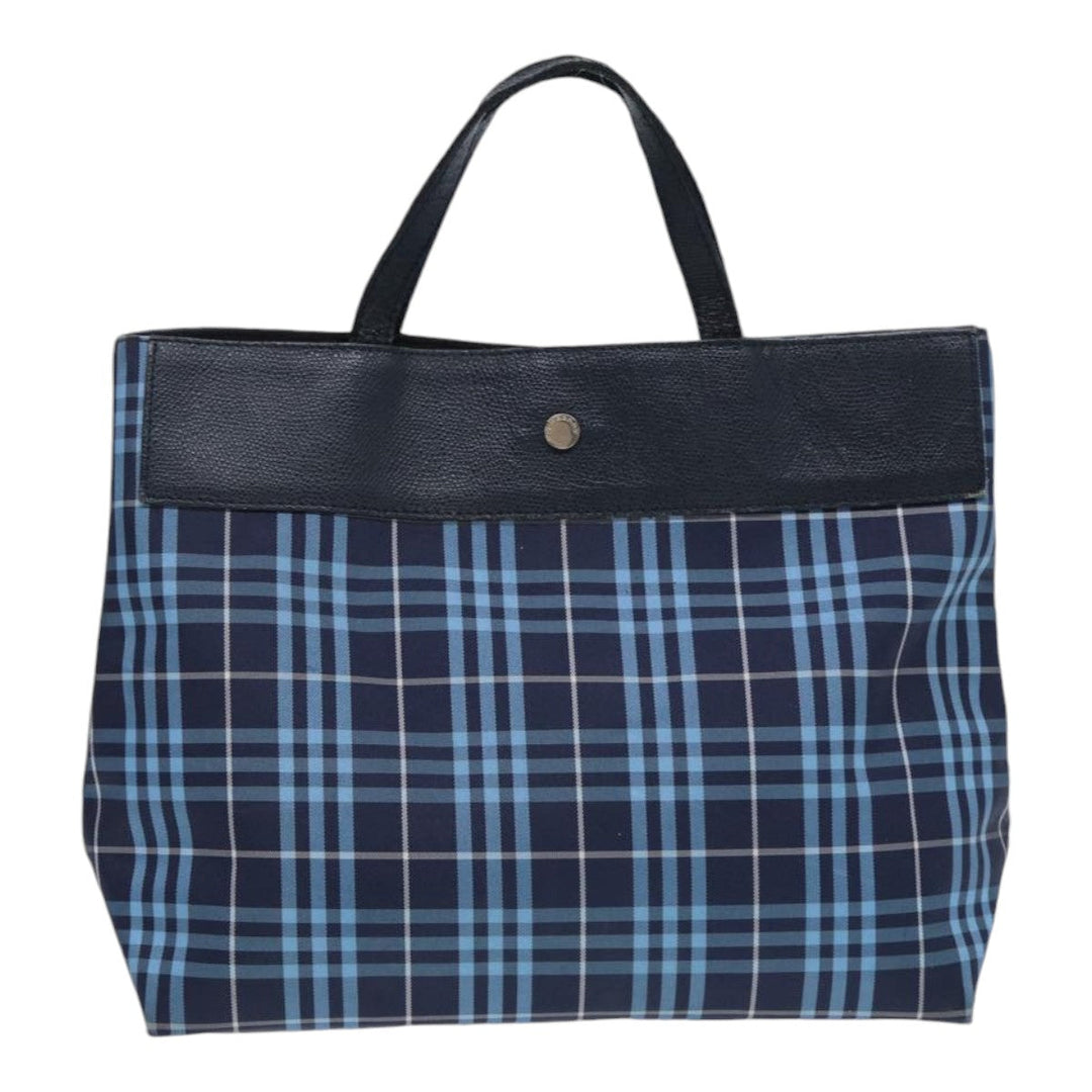 Burberry Nova Check Hand Bag Nylon Leather Blue Black Silver Auth bs16533