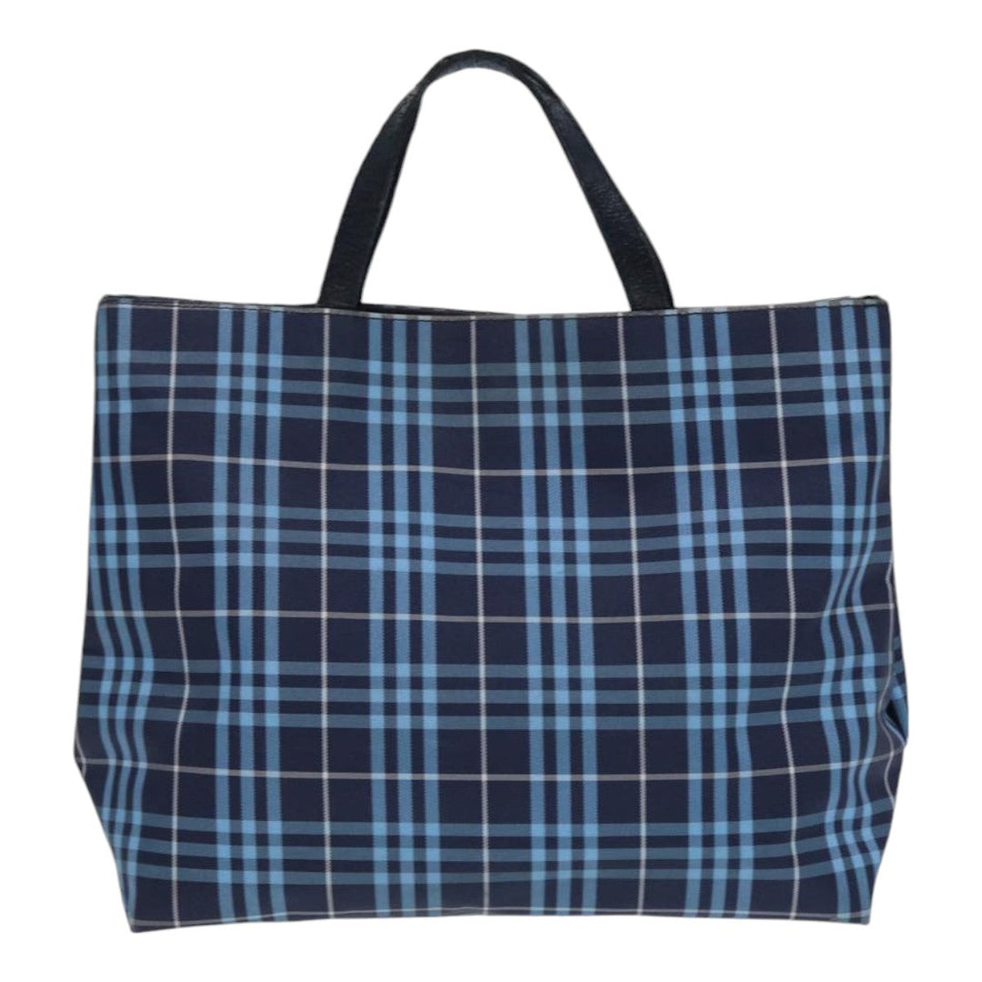 Burberry Nova Check Hand Bag Nylon Leather Blue Black Silver Auth bs16533