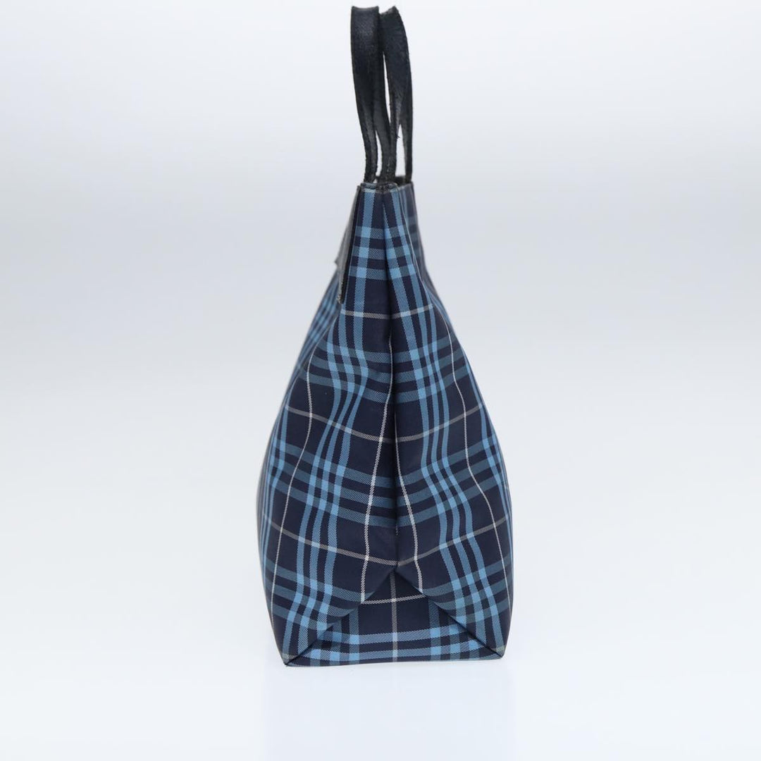 Burberry Nova Check Hand Bag Nylon Leather Blue Black Silver Auth bs16533