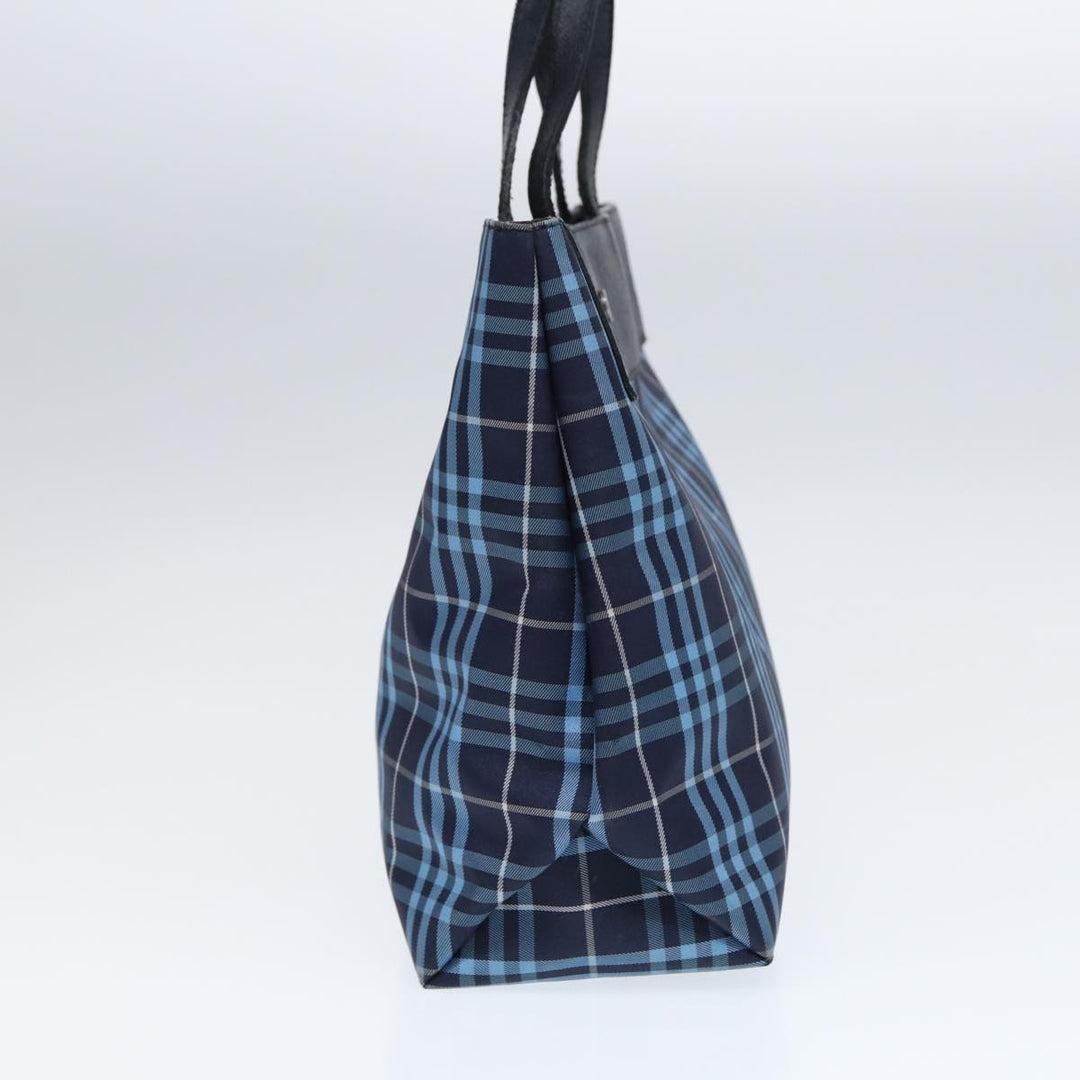 Burberry Nova Check Hand Bag Nylon Leather Blue Black Silver Auth bs16533