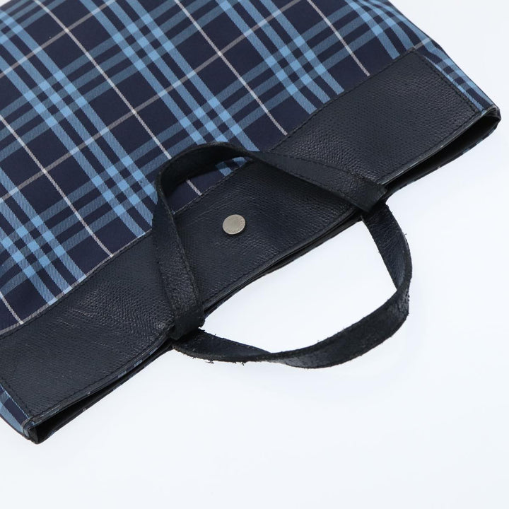Burberry Nova Check Hand Bag Nylon Leather Blue Black Silver Auth bs16533