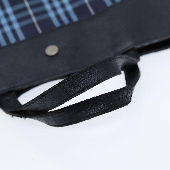Burberry Nova Check Hand Bag Nylon Leather Blue Black Silver Auth bs16533