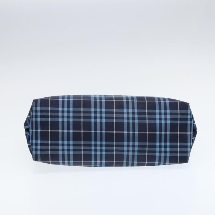 Burberry Nova Check Hand Bag Nylon Leather Blue Black Silver Auth bs16533