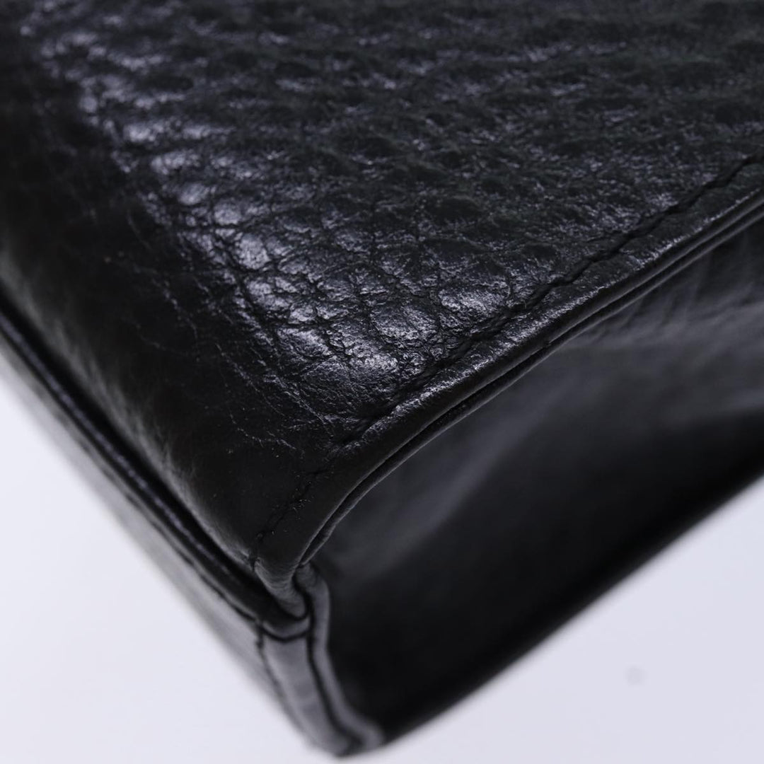 BurberrySs Clutch Bag Leather Black Gold Auth bs16534