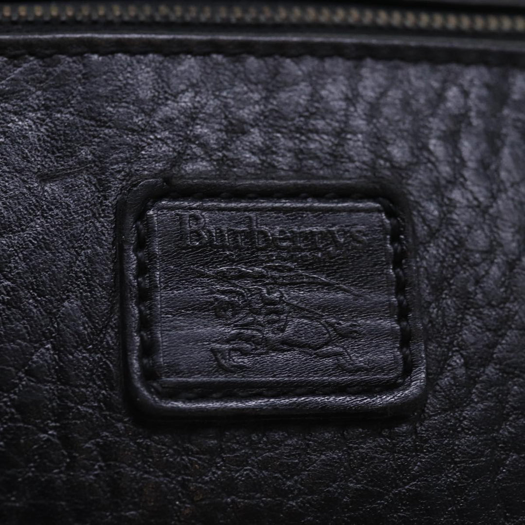 BurberrySs Clutch Bag Leather Black Gold Auth bs16534