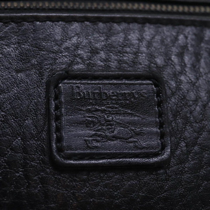 BurberrySs Clutch Bag Leather Black Gold Auth bs16534