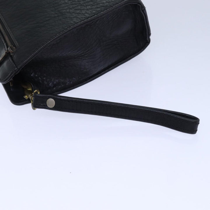 BurberrySs Clutch Bag Leather Black Gold Auth bs16534