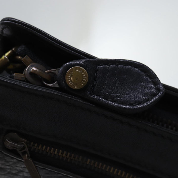 BurberrySs Clutch Bag Leather Black Gold Auth bs16534