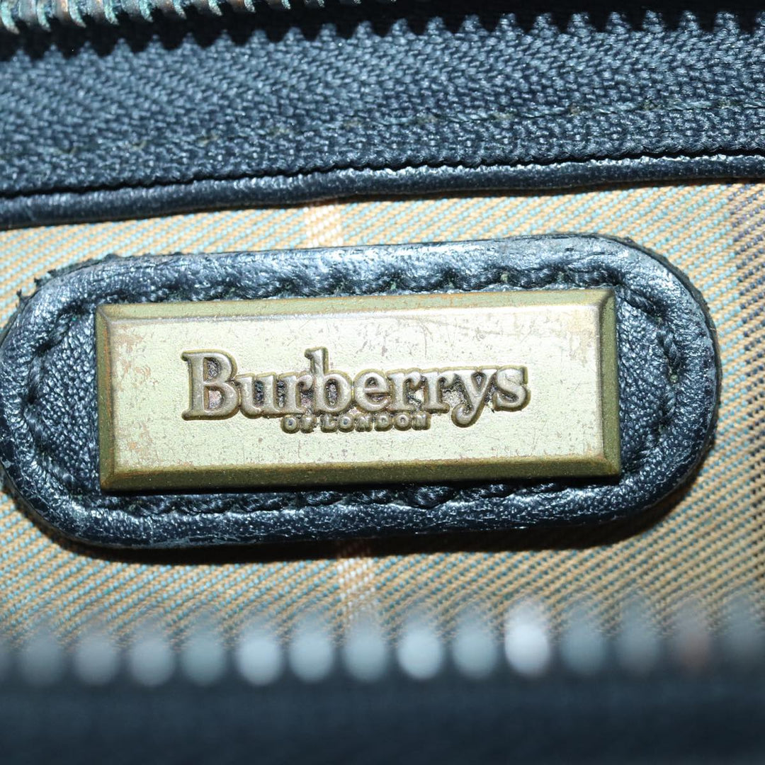 BurberrySs Clutch Bag Leather Black Gold Auth bs16534