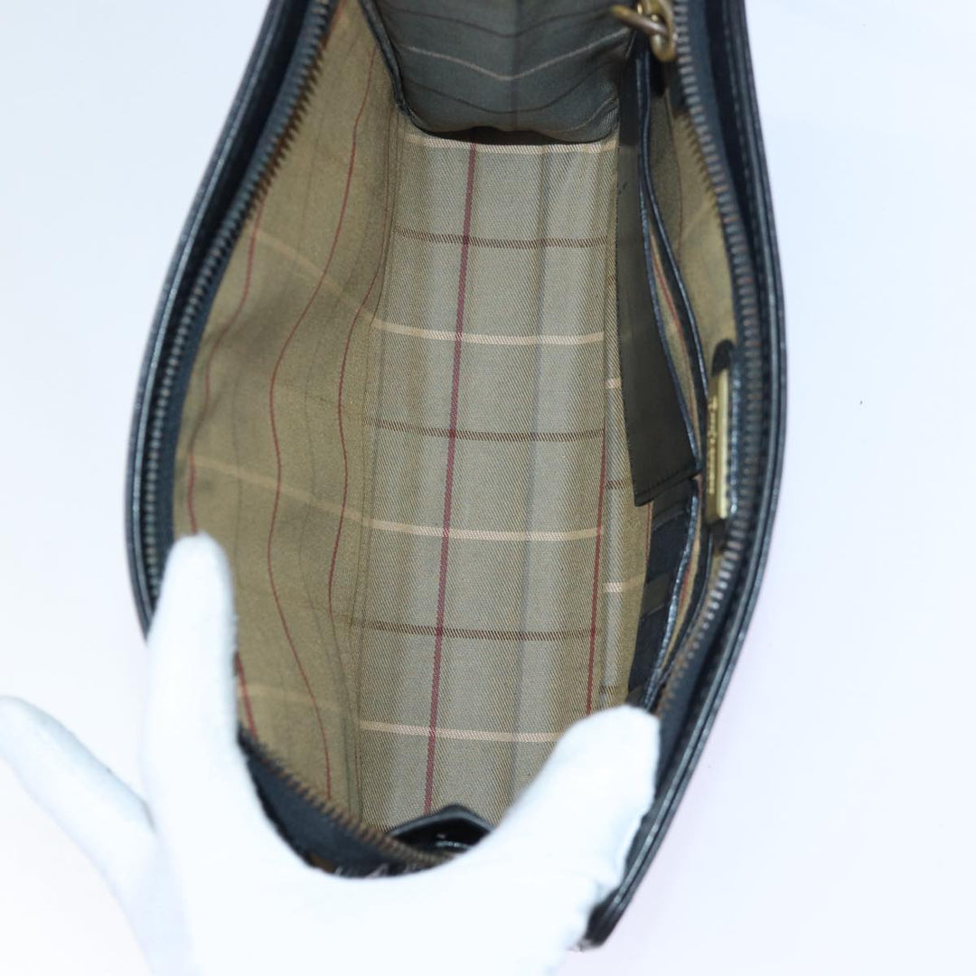 BurberrySs Clutch Bag Leather Black Gold Auth bs16534