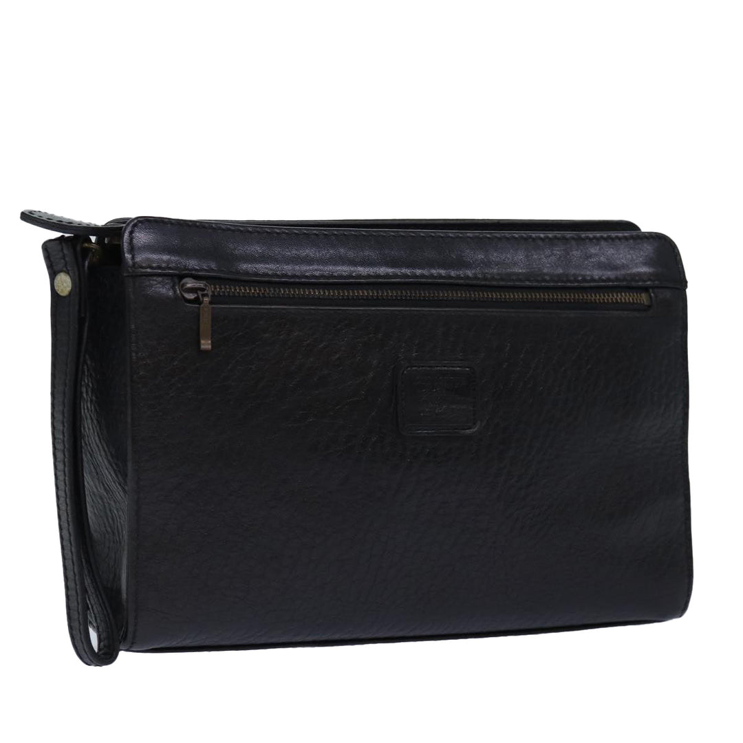 BurberrySs Clutch Bag Leather Black Gold Auth bs16534