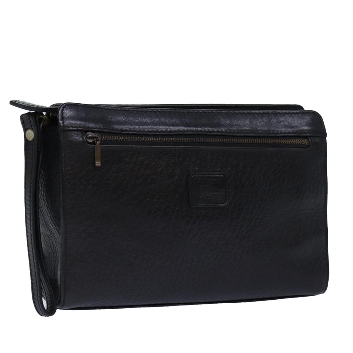 BurberrySs Clutch Bag Leather Black Gold Auth bs16534