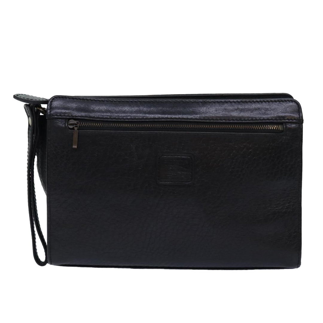 BurberrySs Clutch Bag Leather Black Gold Auth bs16534