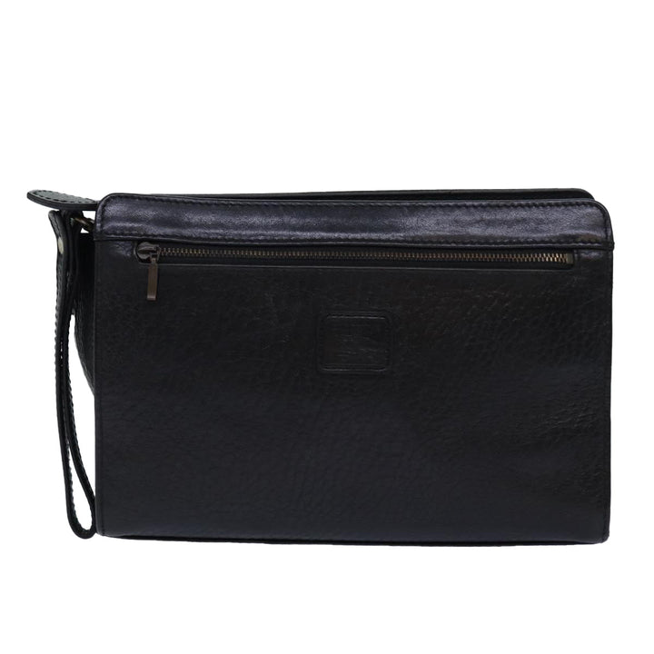 BurberrySs Clutch Bag Leather Black Gold Auth bs16534