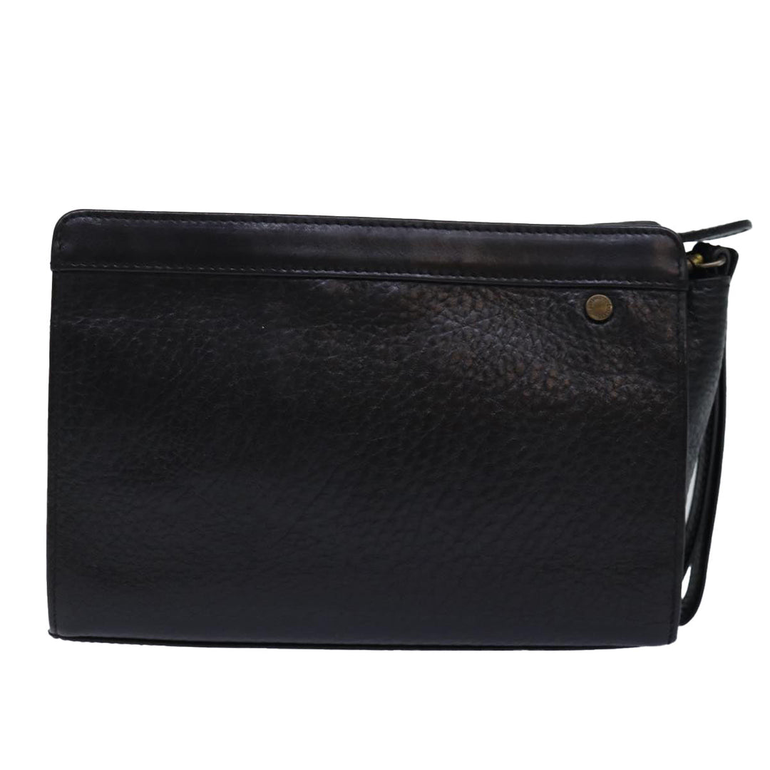 BurberrySs Clutch Bag Leather Black Gold Auth bs16534