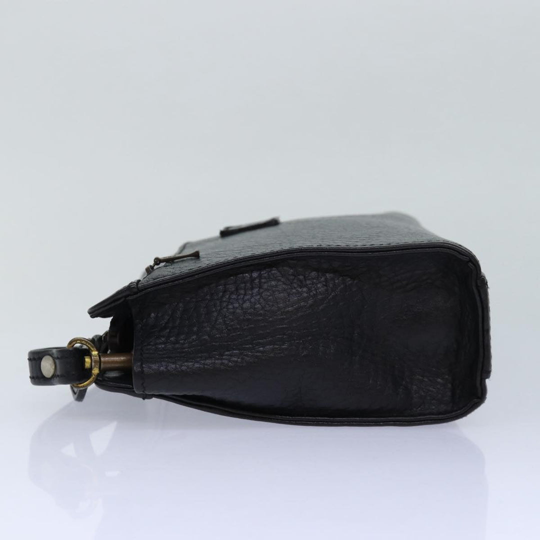 BurberrySs Clutch Bag Leather Black Gold Auth bs16534